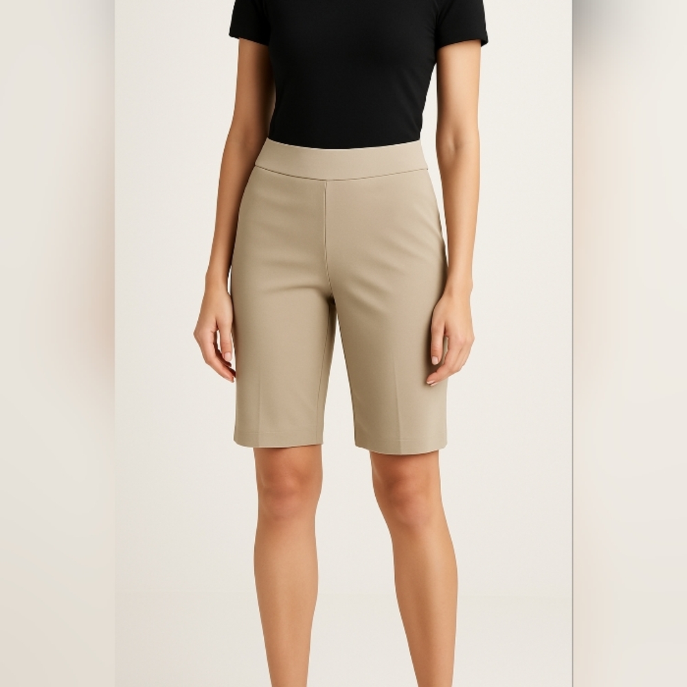 Pantology Beige Pull-On Bermuda Shorts Size 12 Stretch Comfort‎ Fit